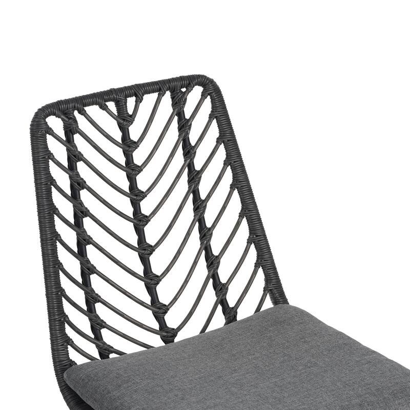 Roomfitters Deja Set of 2 Outdoor Wicker Dining Chairs with Water-Resistant Cushions, Transitional Rattan and Iron Frame, Gray