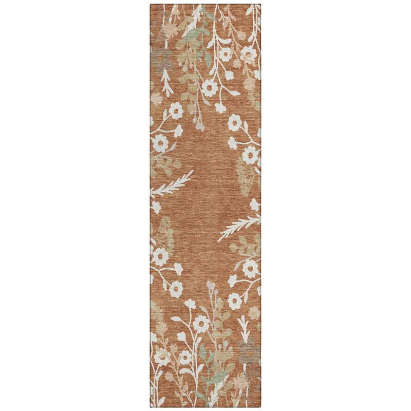 Machine Washable Indoor/ Outdoor Floral Border Chantille Rug