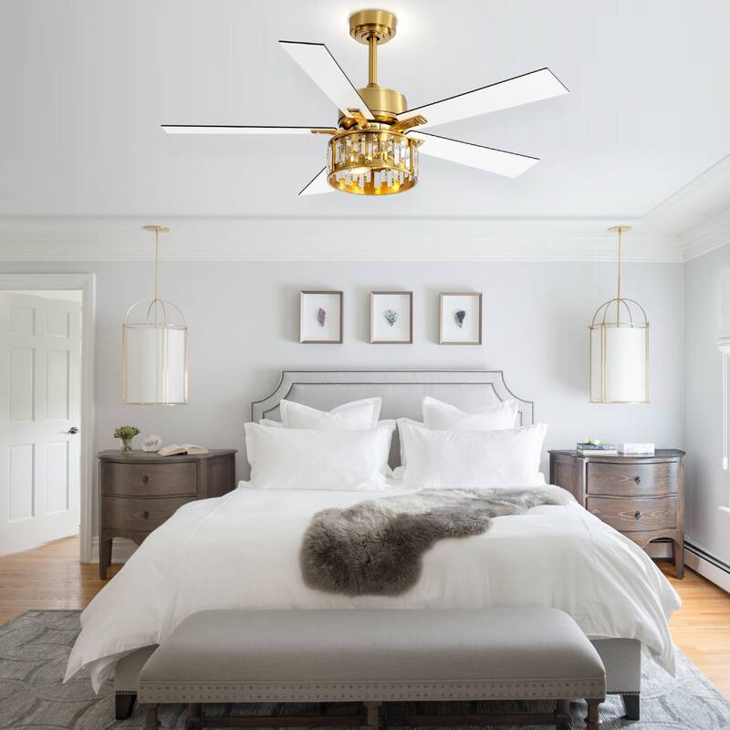 52" Crystal Chandelier 5-Blade Ceiling Fan with Light Kit and Remote