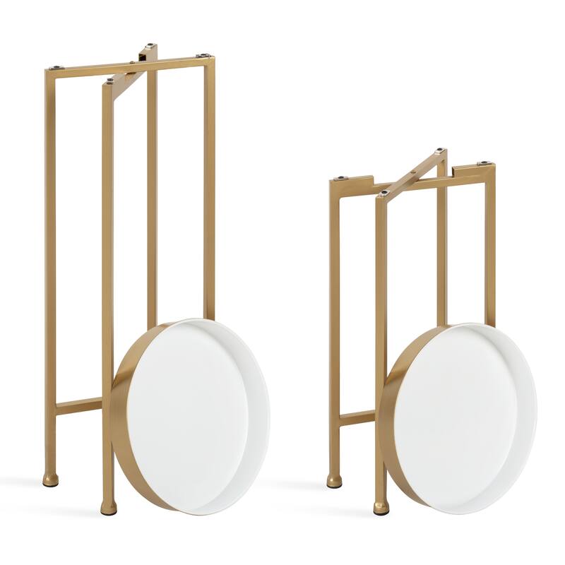 Kate and Laurel Celia Round Metal Foldable Tray Table Set