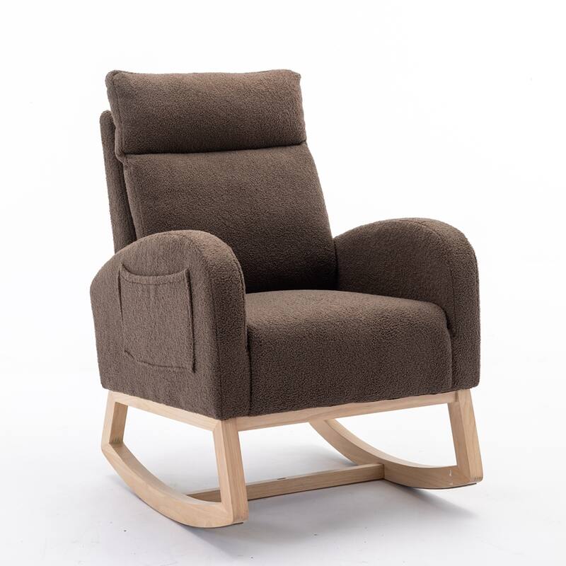 Modern Teddy Fabric Rocking Chair With Right Pocket For Indoor