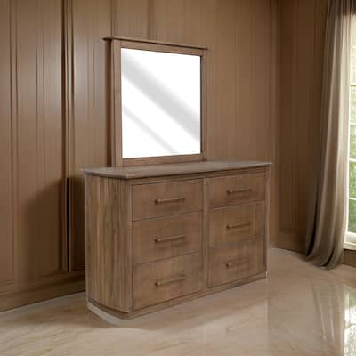 Okai Wide Dresser, 6 Drawers, Metal Handles, Farmhouse Brown Solid Wood