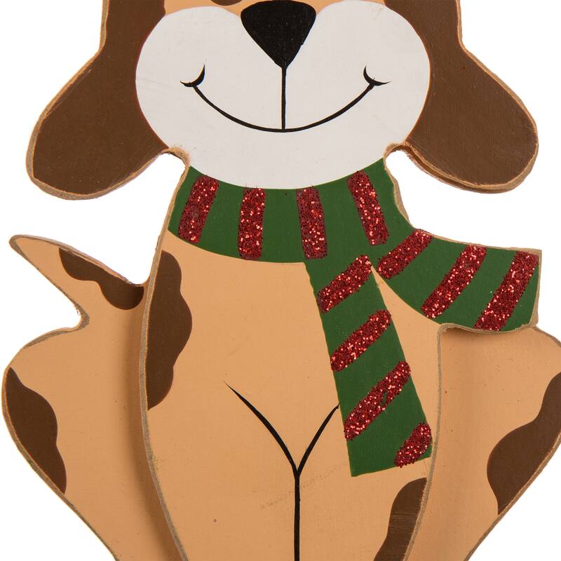 Glitzhome 7.75" H Christmas Wooden/Metal Animal Stocking Holder, Dog, Cat for Mantel Ornament - 7.50"h