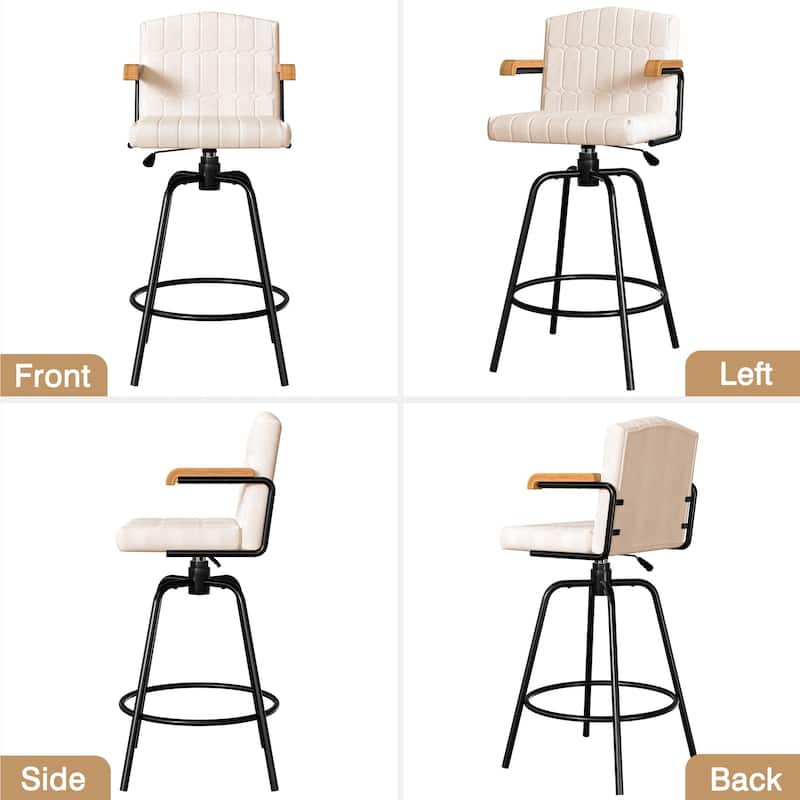 Javlergo Modern Upholstered Bar Stools with Backrest and Wooden Armrests Bar Height Stools with Metal Legs for Kitchen Dining