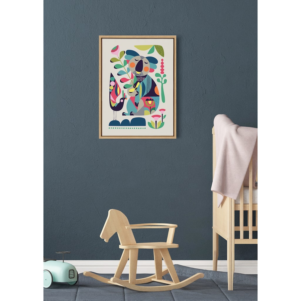 Kate and Laurel Sylvie Mid Century Koala Framed Canvas by Rachel Lee
