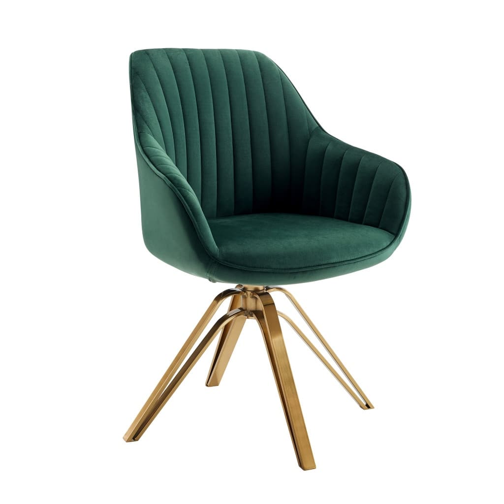 HomeRoots 23" Green Velvet And Gold Swivel Arm Chair - 23