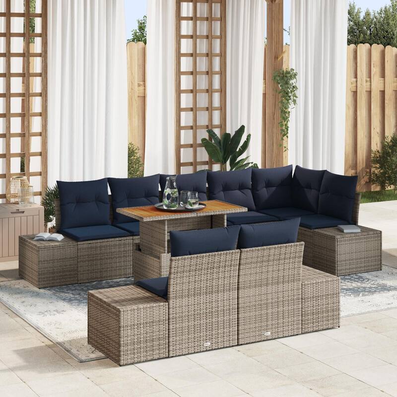 vidaXL 9 Garden Sofa Set with Cushions Black/Grey Poly Rattan - 125.6 x 60.6 x 27.2 - Grey