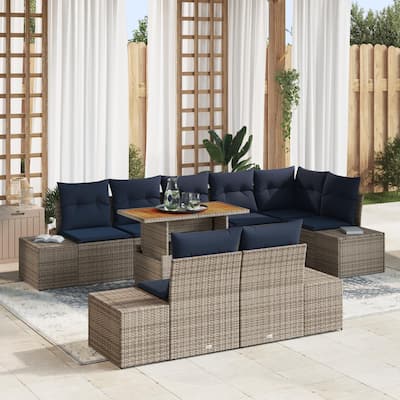 vidaXL 9 Garden Sofa Set with Cushions Black/Grey Poly Rattan - 125.6 x 60.6 x 27.2