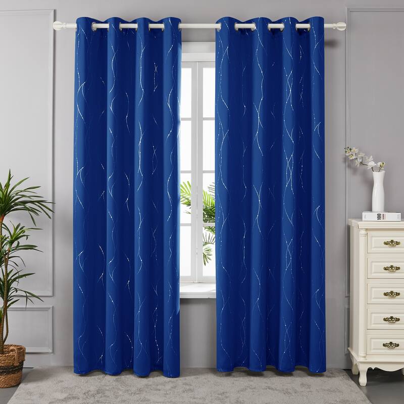 Deconovo Wave Line with Dots 52 Width Curtains Pair(2 Panel) - 52x63 Inch - Royal Blue