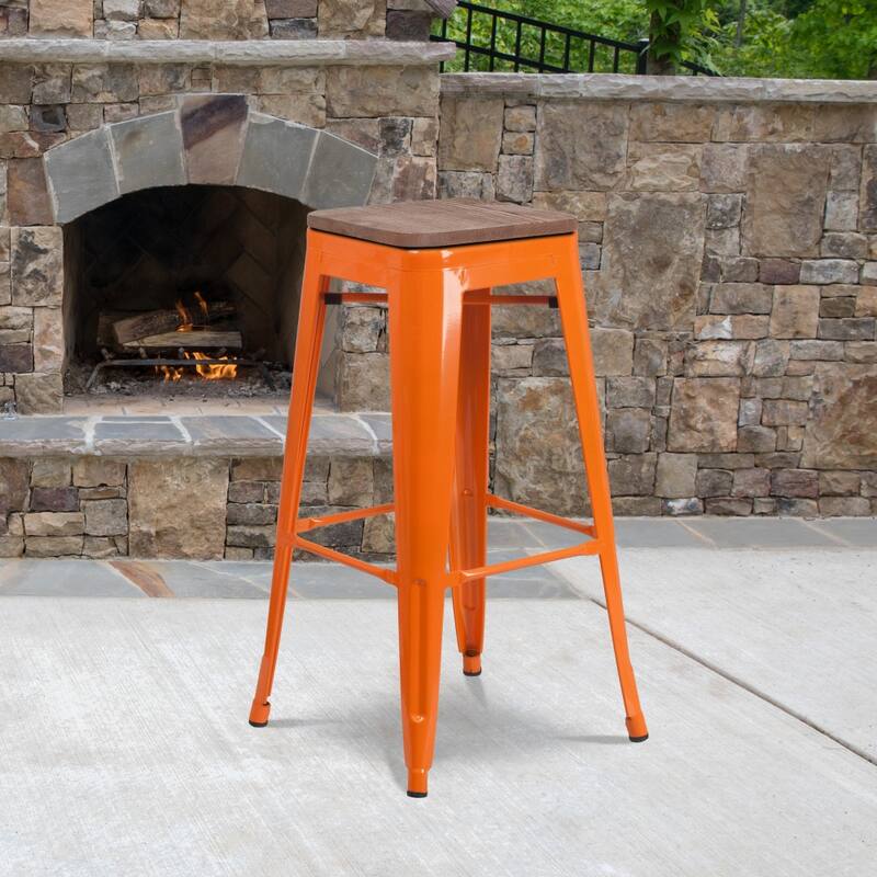 Indoor/Outdoor Backless Bar Stool with Poly Resin Seat