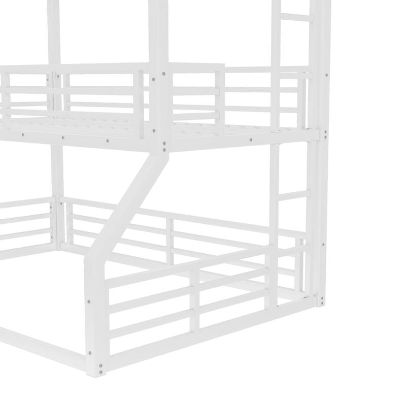 Twin over Twin over Full Bunk Bed, Metal Triple Bunk Bed with Safety Guardrails, Heavy-duty Bunk Bed with Noise-reduced Design