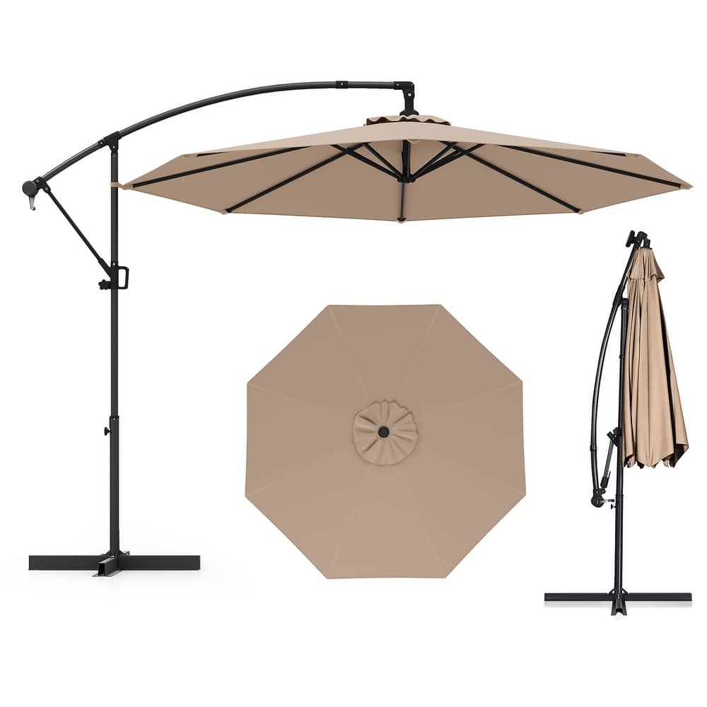 Gymax 10 FT Patio Offset Umbrella w/ X-shaped Base Infinite Tile &