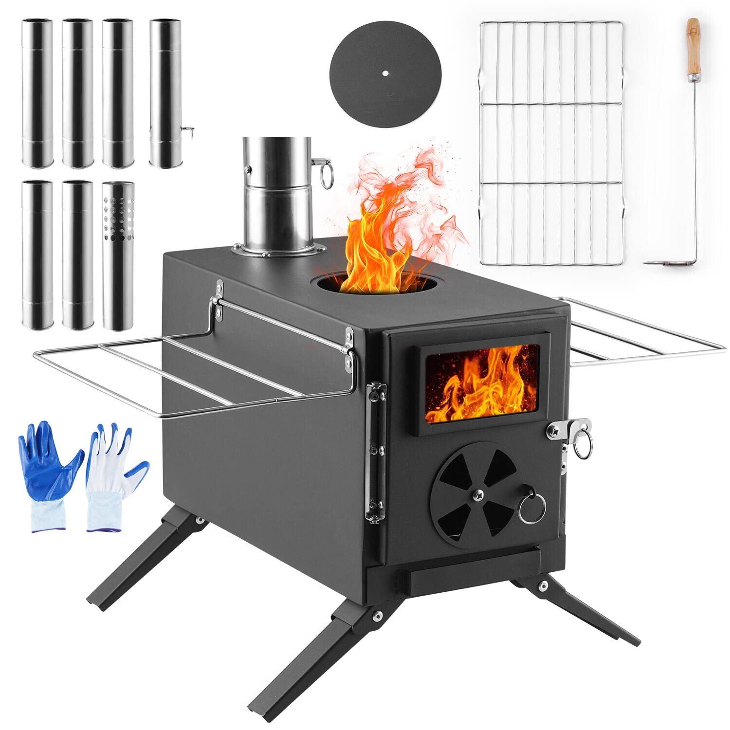 thumbnail image 2 of Hot Tent Stove, Unho Wood Burning Stove, Portable Wood Stove With 6 Stainless Chimney Pipes For 2 of 13