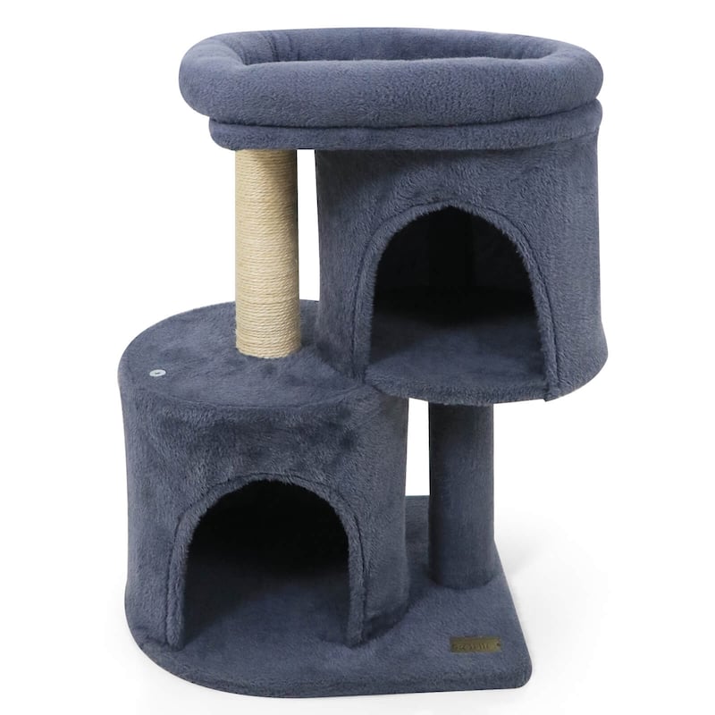 Costway 26” Small Cat Tree with Large Padded Plush Perch, 2 Condos, - See Details