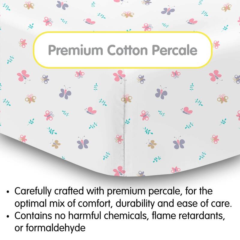 BreathableBaby Cotton Percale Fitted Sheet, For 52" x 28"/132 x 71 cm Crib & Toddler Bed Mattress, Prints (2-Pack)