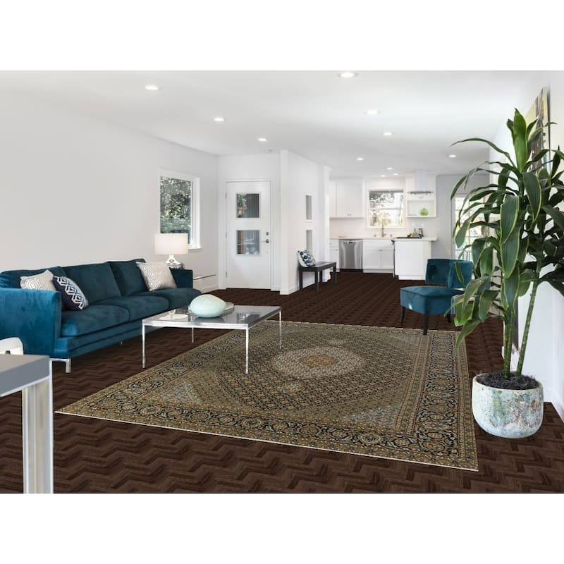 Black Geometric Tabriz Mahi Turkish Area Rug Machine Made Carpet - 6'9"x 9'6"