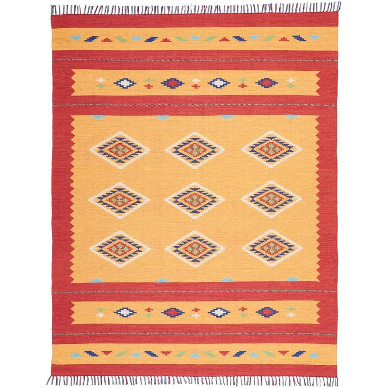 Fuge Southwestern Woven Low Pile with Fringe Area Rug By HomeRoots - 120' X '96' X '0.25