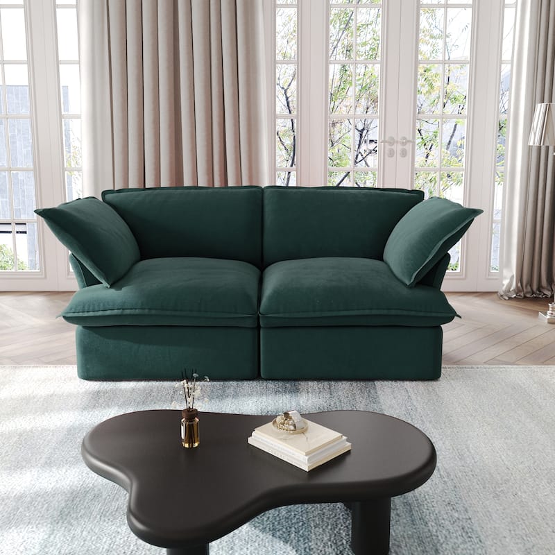 Modular Sectional Sofa Couches, 82.66" Velvet Loveseat Sofa with Ottoman - 2 seats(Green)