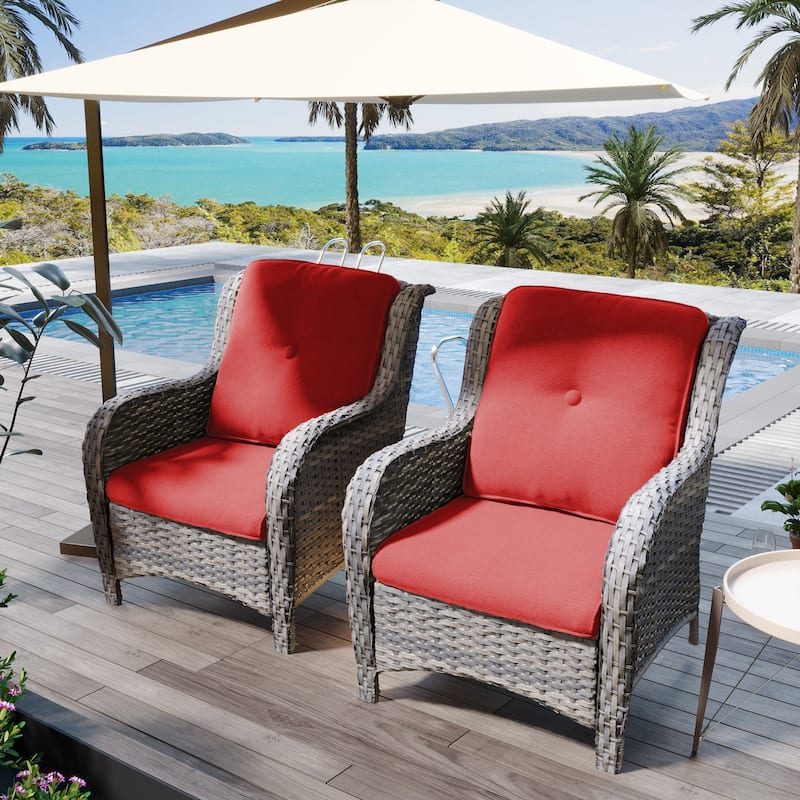 Cozywor 2-Piece Outdoor Patio Ratten Wicker Lounge Chair WIth Cushion