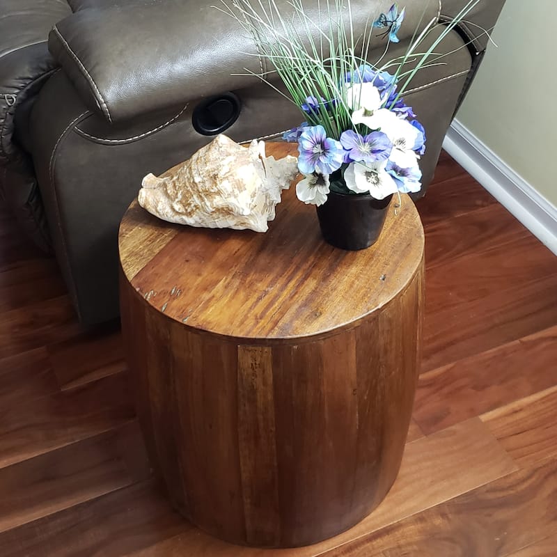 Reclaimed Wood round Drum Barrel shaped 18 inch Side table, Accent Table, End Table or Plant Stand.