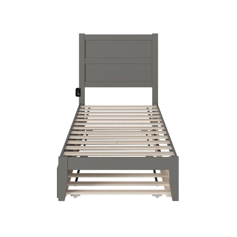 Twin Bed with Trundle - Grey Platform Bed Frame - Modern Design - Space Saving - HomeStock