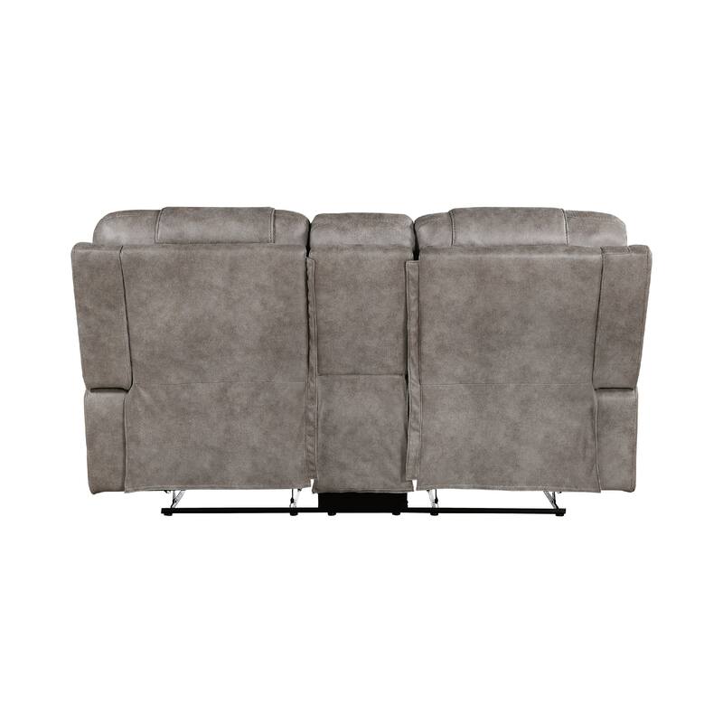 Erron Manual Double Recliner Loveseat with Console, Gray Brown 77 Inch