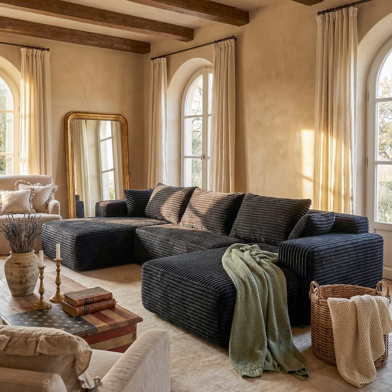 Oversized Modular Sectional Sofa, No Assembly Required, Corduroy Fabric, Deep Seat Cloud Couch with Chaise Foam Sofa