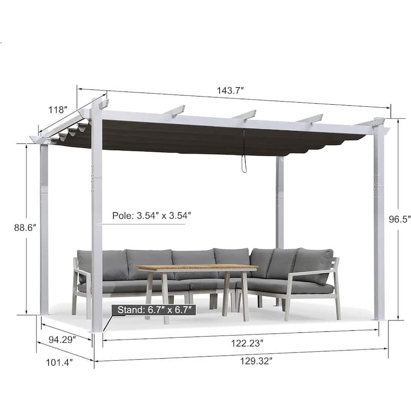 PURPLE LEAF Gazebo White Aluminium Outdoor Retractable Pergola with Canopy Cover