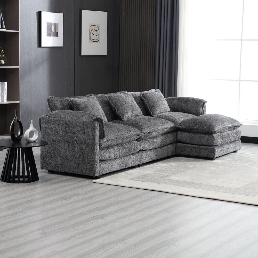 Cloud Chaise Lounge Couch L-shaped Sectional Sofa with Ottoman and Double Layered Seat Cushions for Living Room