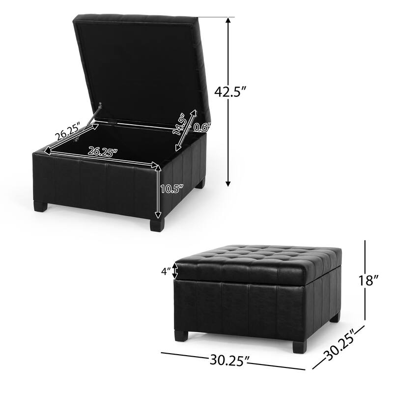 Roomfitters Ottoman Storage Bench, PU Leather Upholstered Footstool with Lift-Top Design, Black