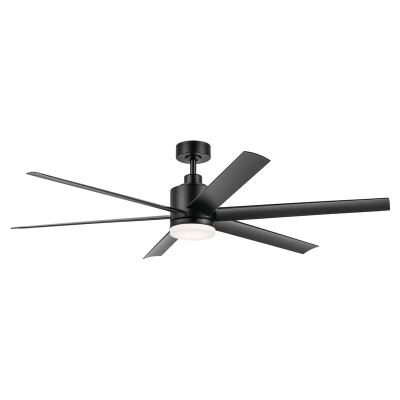 Kichler Lighting Loa 65 Inch Ceiling Fan with Satin Etch Cased Opal Glass in Satin Black with Black Blades