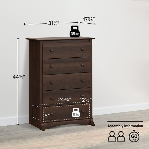Prepac Fremont Superior 5-Drawer Chest for Bedroom - Spacious and Stylish Chest of Drawers, Espresso