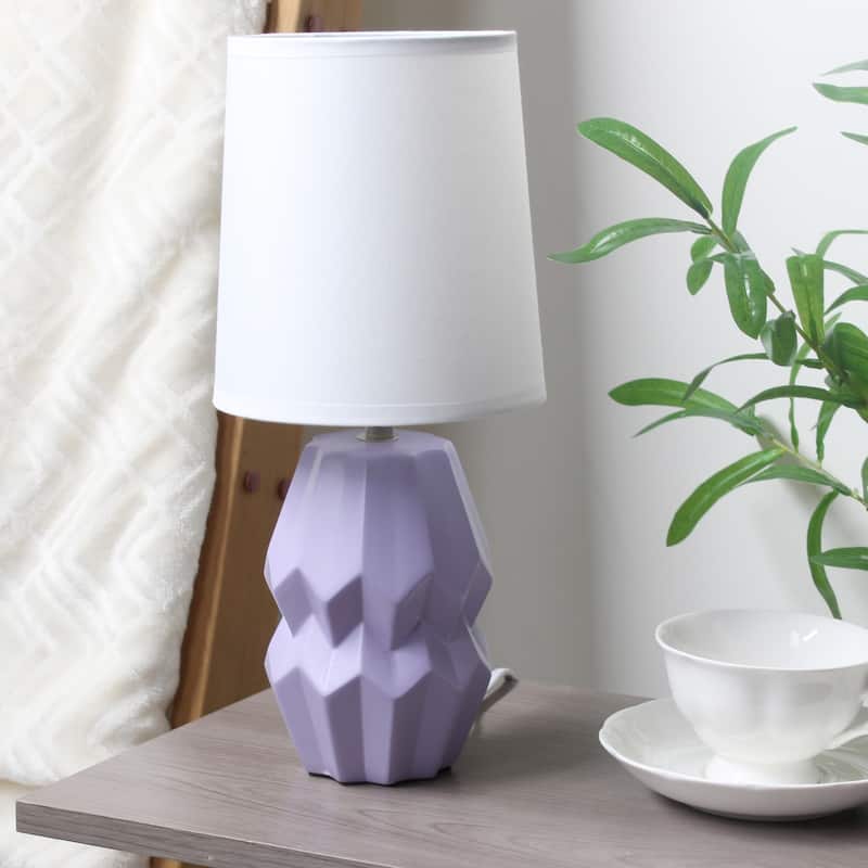 Geometric Ceramic Table Lamp with White Drum Shade - 19.5" - Purple