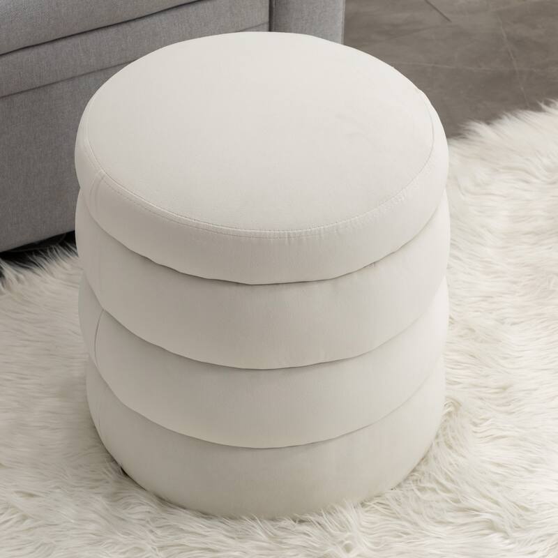 Soft Velvet Round Ottoman Footrest Stool - White