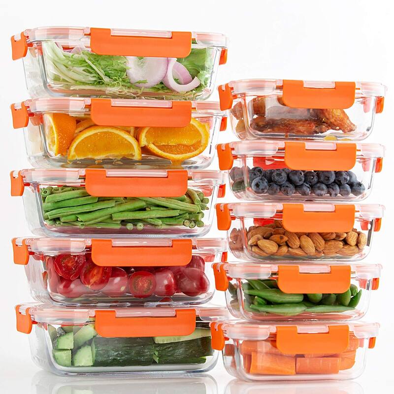 [10-Pack] Glass Food Storage Containers - Food Prep Containers with Lids - Microwave, Oven, Freezer and Dishwasher Safe