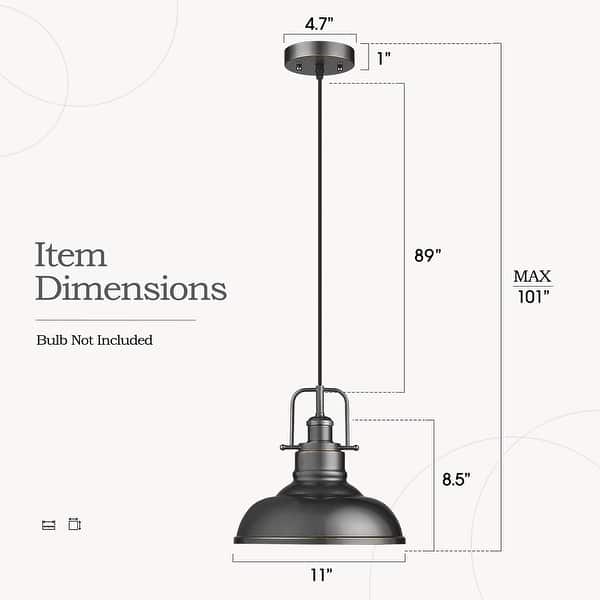 dimension image slide 2 of 5, 1-Light Industrial Farmhouse Single Dome Pendant Light Hanging Lamps - ‎11 x 11 x 8.5 inches