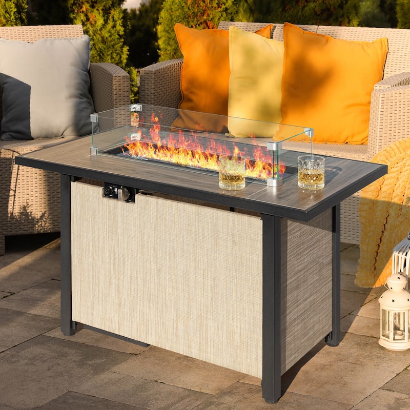 Outdoor 43 inch Fire Pit Table, 50,000 BTU Propane Fire Pit - Glass Wind