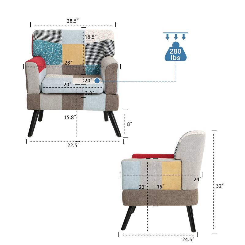 Characteristic Corner Chair Club Chair Lounge Chair, Fabric Upholstered Chair Comfort Seating with Flared Arms