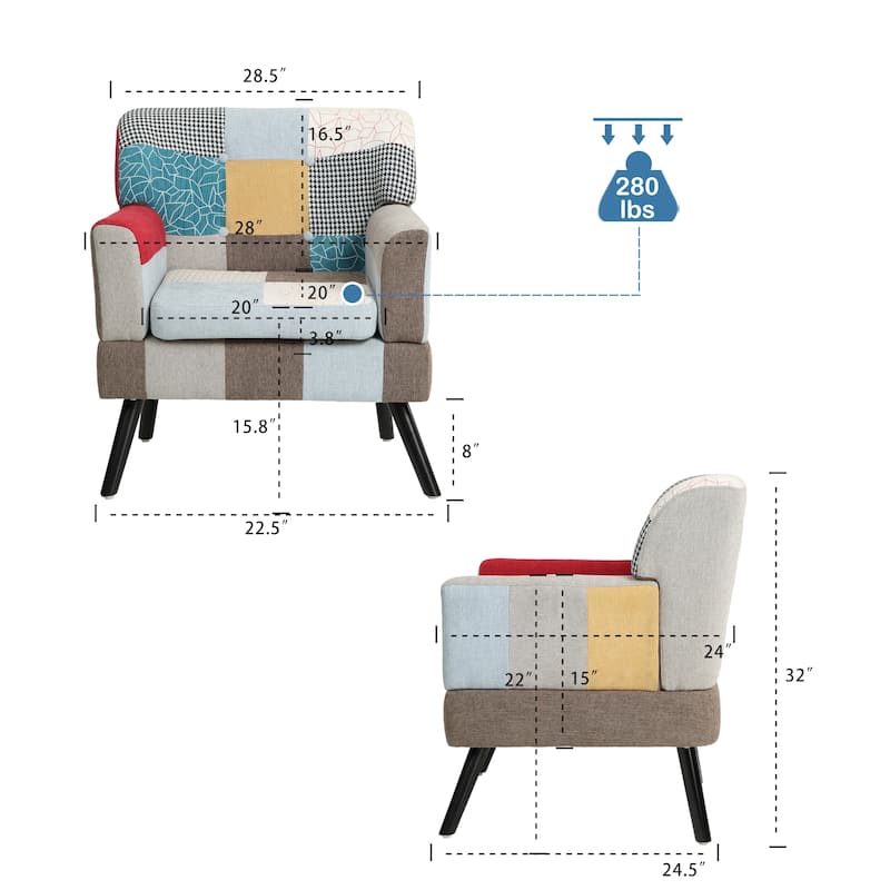 Patchwork Accent Chair, Mid Century Modern Fabric Club Chair