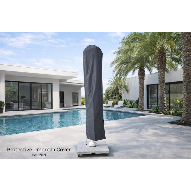 Piola 10 ft. x 13 ft. Rectangle Aluminum Cantilever Tilt Outdoor Parasol Patio Umbrella with Granite Base in Mouse Gray