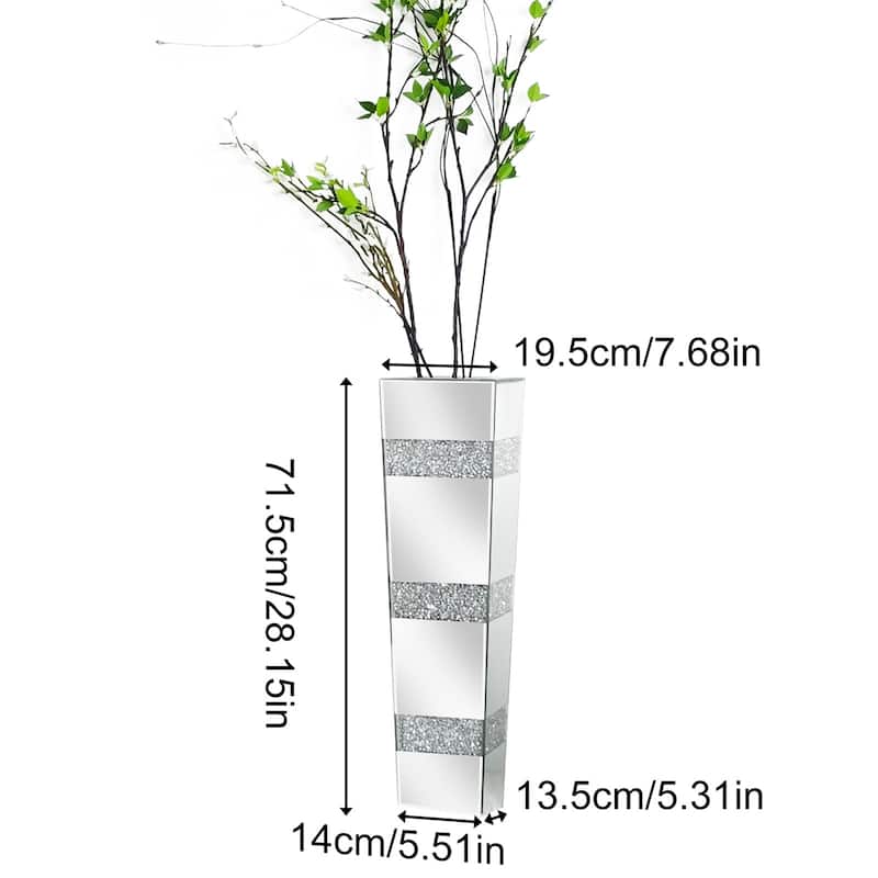 12" 28" Crushed Diamond Mirrored Glass Flower Vase Crystal Floor or Table Vase
