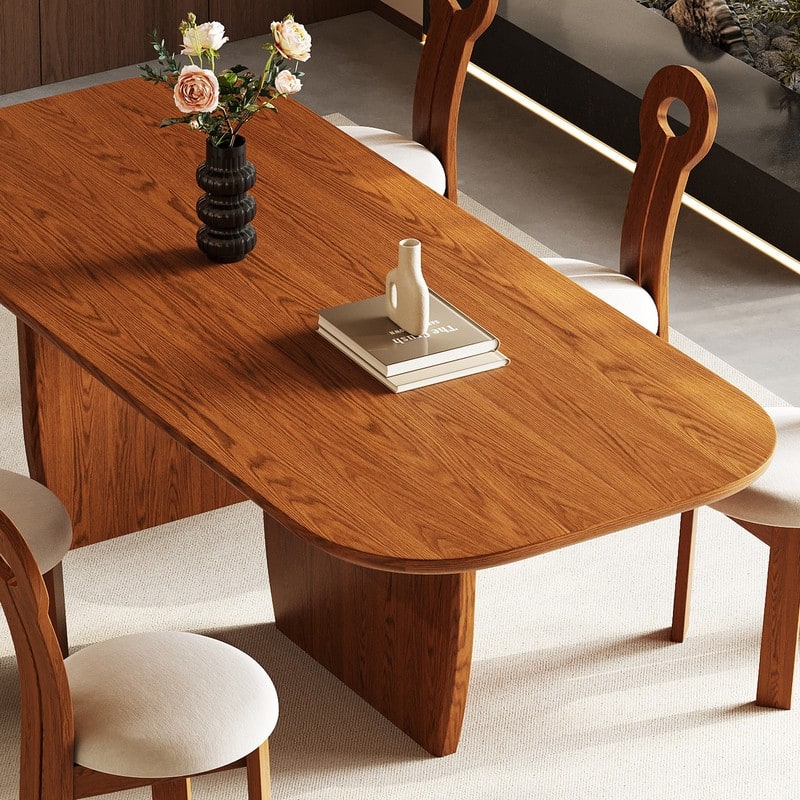 78.74" Mid Century Modern Black/ Brown Dining Table, Rectangular Dining Table ,Solid Wood for 6-8