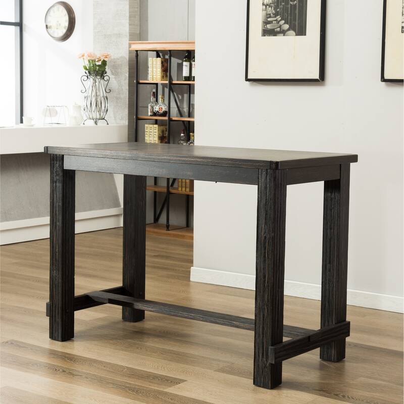 Roundhill Furniture Leviton Antique Black Finished Wood 5-Piece Pub Set, Table with 4 Upholstered Barstools