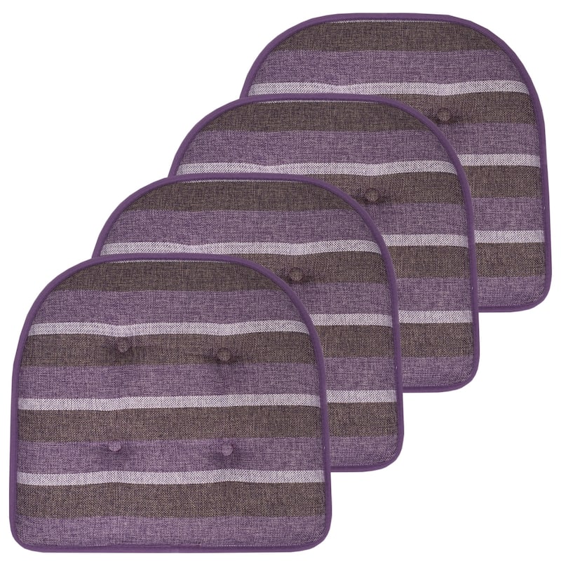 Bradford Striped U Shaped Memory Foam Chair Pad - Purple Striped - Set of 4