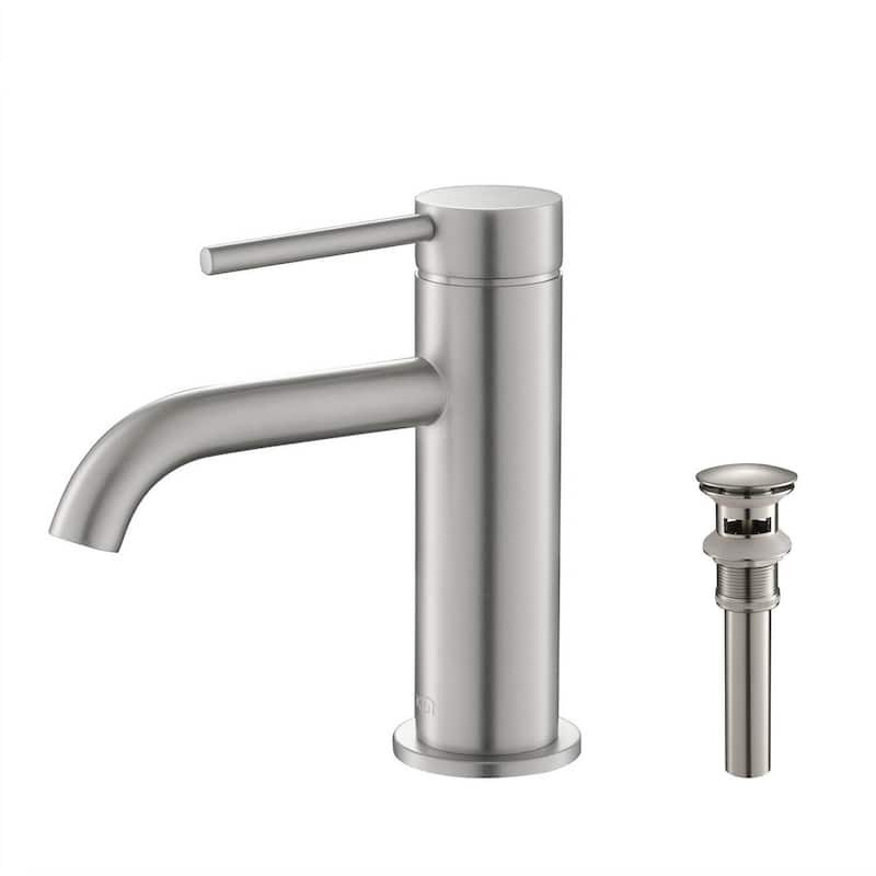 Lead Free Solid Brass Single Handle Bathroom Faucet with Water Hose - Brushed Nickel W/ Pop Up Drain