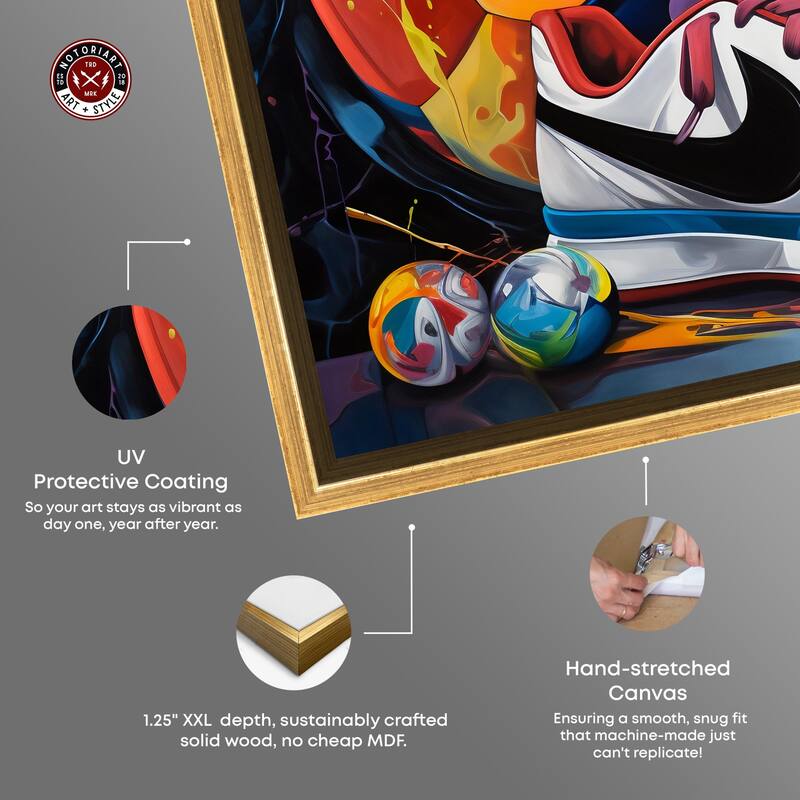 Notoriart Colorful Soccer Sneaker Splash Ii Framed Soccer 1 Piece Canvas Wall Art