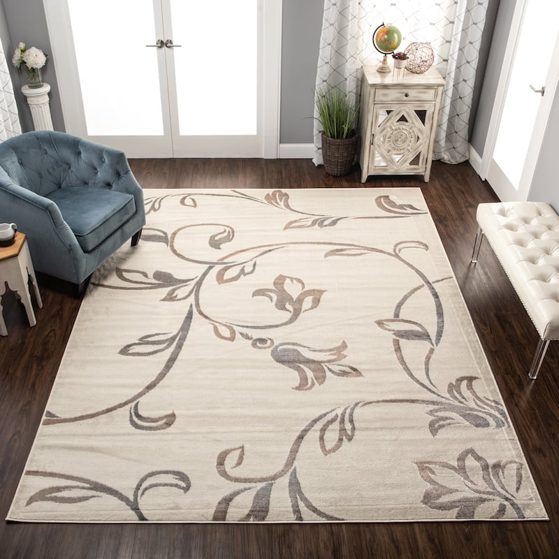 Superior Floral Vine Modern Indoor Area Rug or Runner - 5' x 8' - Cream