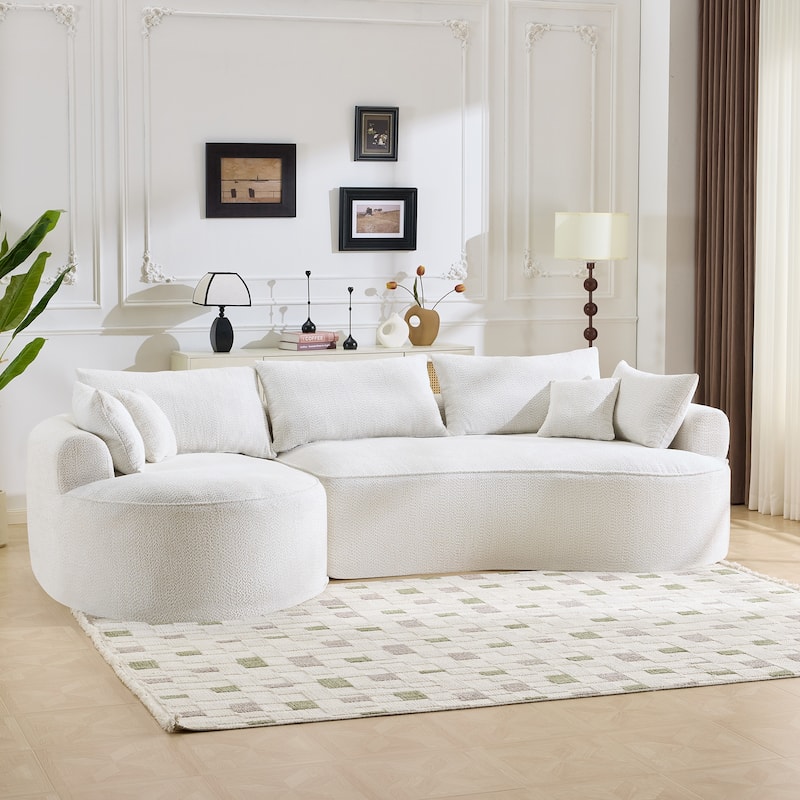 L Shape Sectional Sofa with Curved Chaise Lounge, High-Resilience Sponge Boneless Sofa, Upholstered Sofa with Throw Pillows