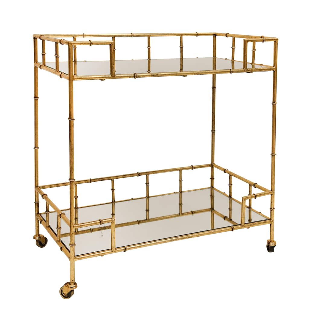 Sagebrook Home Metal and Glass Two-Tier Bar Cart with Decorative Frame and Rolling Casters for Serving and Storage