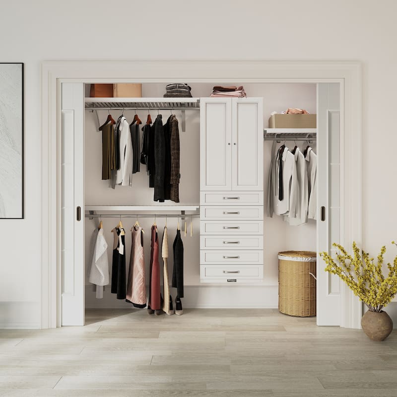 John Louis Home 12in. Deep Solid Wood 6-Drawers/Solid Shaker Doors Woodcrest Premier Organizer White